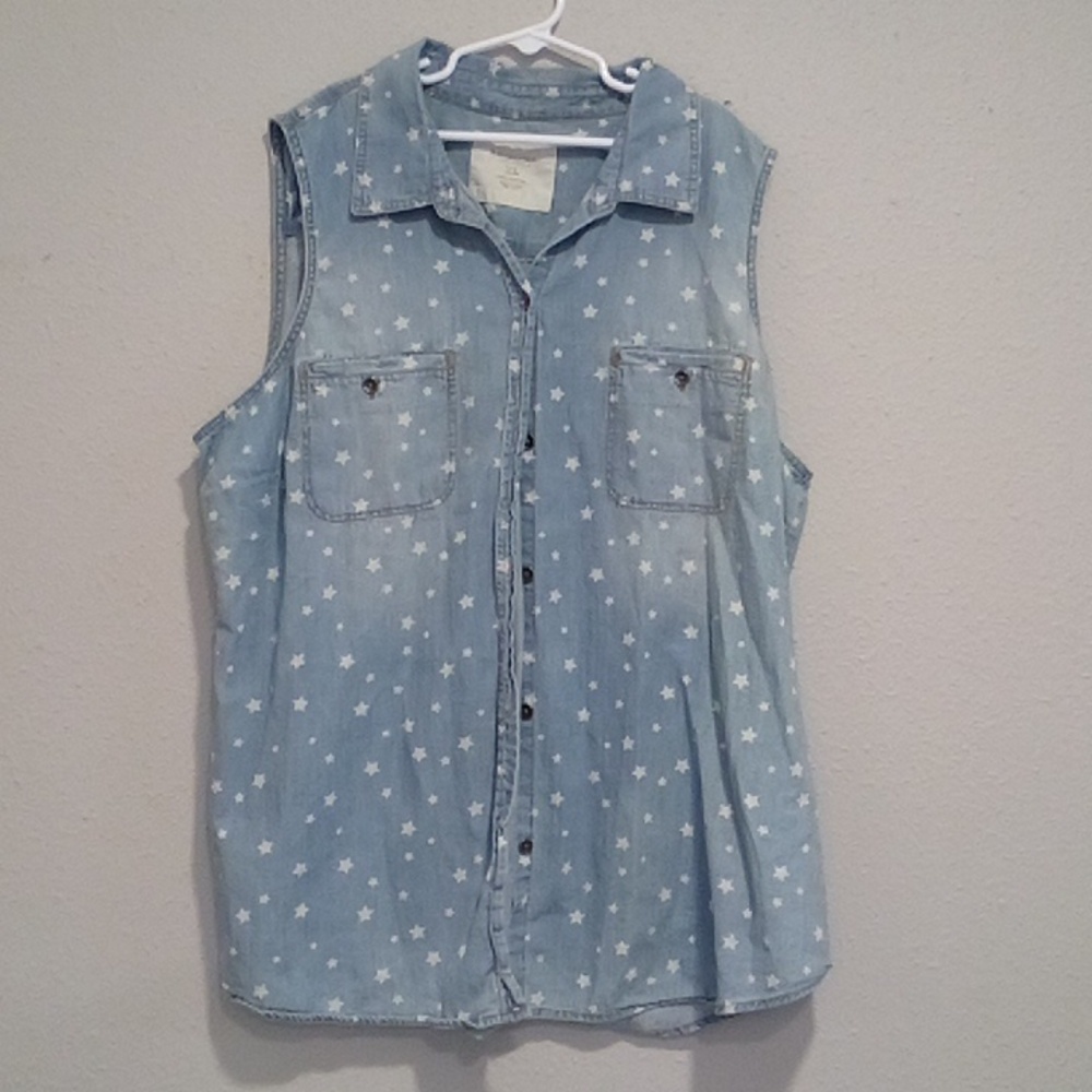Sonoma denim tank top, stars, size XL, button up